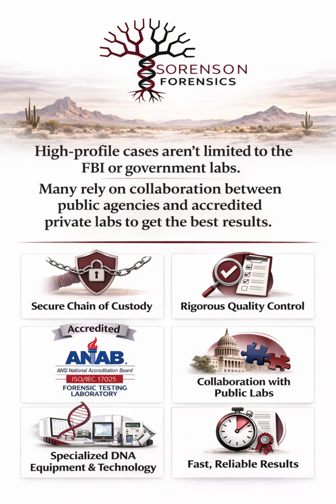 High-profile cases aren't limited to the FBI or other government labs. Many rely on collaboration between public agencies and accredited private labs to get the best results.