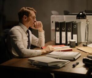 investigator working at desk